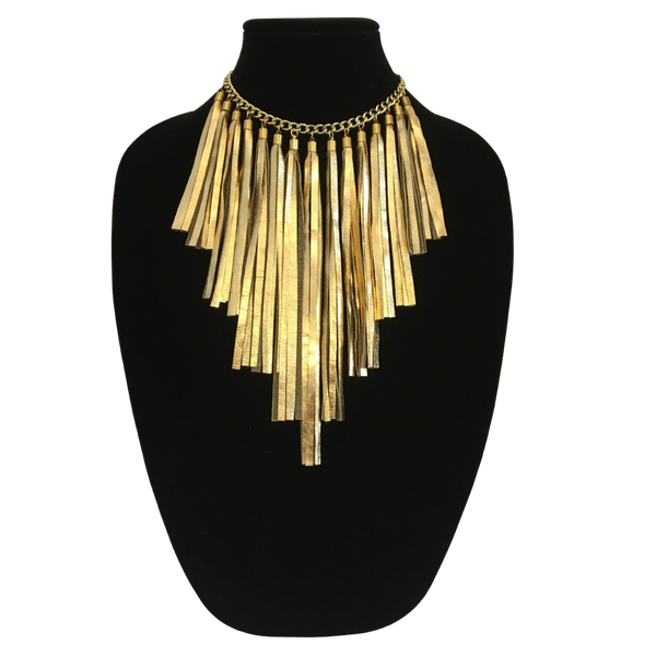 Metallic Gold Leather Tassel Necklace